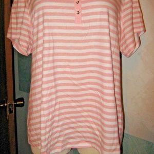 Faded Glory Tops - Pink White Stripe Button Chest Stretch Shirt 2X Faded Glory Tops - Pink White Stripe Button Chest Stretch Shirt 2X